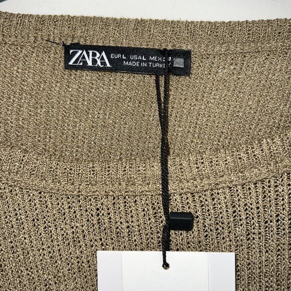 Nwt ZARA Women's Cropped Sweater Long Sleeves Scoop Neck Tan Size Large - Picture 3 of 3